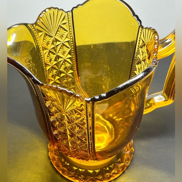 Antique EAPG Amber Water Pitcher Fan and Starburst Pattern Late 1800s Victorian - Picture 12 of 15